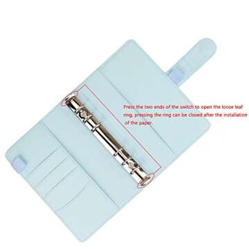 A6 PU Leather Notebook Binder,Refillable 6 Round Ring Binder Cover for A6 Filler Paper,Macaron Notebook Personal Planner Binder with Magnetic Buckle,Mint Blue