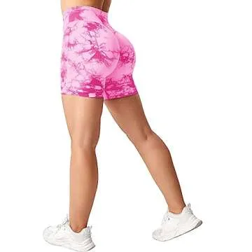 YEOREO Professional Scrunch Workout Shorts for Women V Cross Waist Gym High Waisted Booty Seamless Biker Shorts Pink S