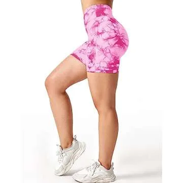 YEOREO Professional Scrunch Workout Shorts for Women V Cross Waist Gym High Waisted Booty Seamless Biker Shorts Pink S