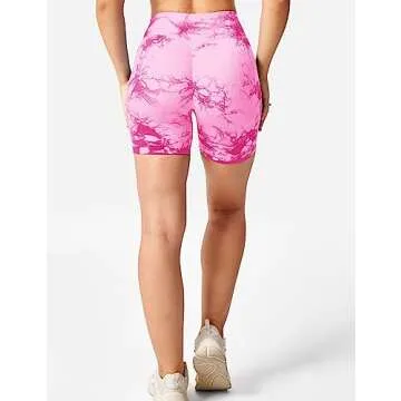 YEOREO Professional Scrunch Workout Shorts for Women V Cross Waist Gym High Waisted Booty Seamless Biker Shorts Pink S