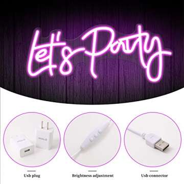 Pink Let's Party Neon Sign Lights for Wall Decor for Bedroom Home Decoration 5V USB Party Decoration 16*7inch (Lets party-pink)