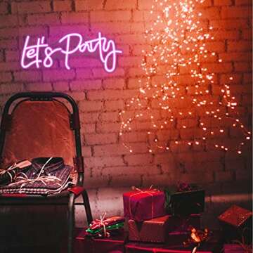 Pink Let's Party Neon Sign Lights for Wall Decor for Bedroom Home Decoration 5V USB Party Decoration 16*7inch (Lets party-pink)