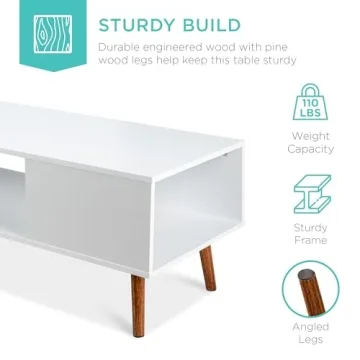 Best Choice Products Wooden Mid-Century Modern Coffee Table, Accent Furniture for Living Room, Indoor, Home Décor w/Open Storage Shelf, Wood Grain Finish - White/Brown