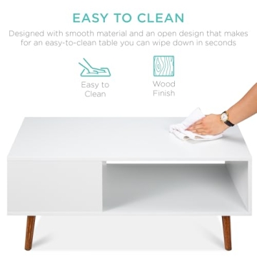 Best Choice Products Wooden Mid-Century Modern Coffee Table, Accent Furniture for Living Room, Indoor, Home Décor w/Open Storage Shelf, Wood Grain Finish - White/Brown