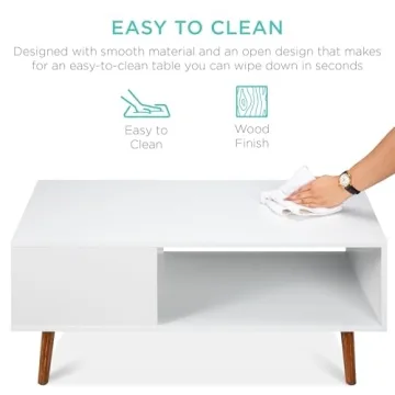 Best Choice Products Wooden Mid-Century Modern Coffee Table, Accent Furniture for Living Room, Indoor, Home Décor w/Open Storage Shelf, Wood Grain Finish - White/Brown