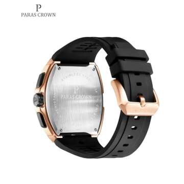 Paras Crown Watches for Men Tonneau 5ATM Waterproof Quartz Luxury Chronograph Analog Men's Wrist Wat...