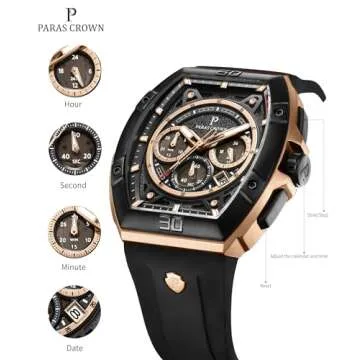 Paras Crown Men's Tonneau Waterproof Quartz Chronograph Watch