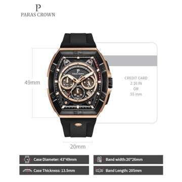 Paras Crown Men's Tonneau Waterproof Quartz Chronograph Watch