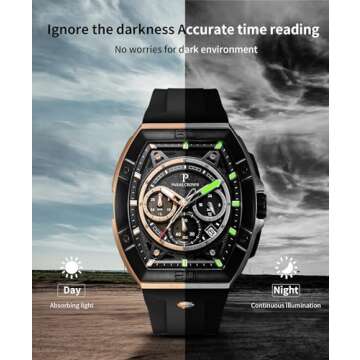 Paras Crown Men's Tonneau Waterproof Quartz Chronograph Watch