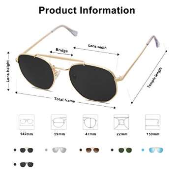 SOJOS Classic Polarized Square Sunglasses for Men and Women Mirrored Lens COLONEL SJ1122 with Gold Frame/Grey Lens