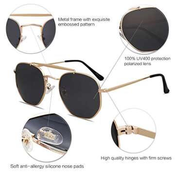 SOJOS Classic Polarized Square Sunglasses for Men and Women Mirrored Lens COLONEL SJ1122 with Gold Frame/Grey Lens