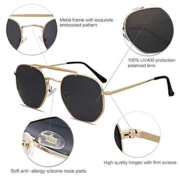 SOJOS Classic Polarized Square Sunglasses for Men and Women Mirrored Lens COLONEL SJ1122 with Gold Frame/Grey Lens