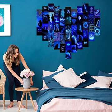 juwute Neon Wall Collage Kit Aesthetic Pictures, Blue Aesthetic Poster, 50 Pcs Poster Pack Indie Room Decor, Bedroom Aesthetic Trendy Small Poster, Bedroom Decor for Teen Girls (4x6 inch)