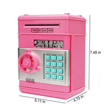 Adevena Electronic Piggy Bank, Mini ATM Password Money Bank Cash Coins Saving Box for Kids, Cartoon Safe Bank Box Perfect Toy Gifts for Boys Girls (Pink)