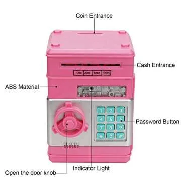 Adevena Electronic Piggy Bank, Mini ATM Password Money Bank Cash Coins Saving Box for Kids, Cartoon Safe Bank Box Perfect Toy Gifts for Boys Girls (Pink)