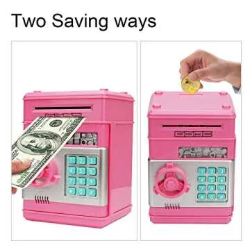 Adevena Electronic Piggy Bank, Mini ATM Password Money Bank Cash Coins Saving Box for Kids, Cartoon Safe Bank Box Perfect Toy Gifts for Boys Girls (Pink)
