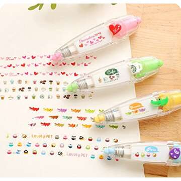Hxytech 4Pcs Novelty Cute Cartoon Correction Tape Sticker Machines Pen Adhesive Kawaii Stationery Ma...