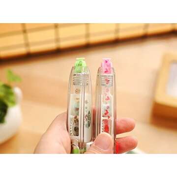 Hxytech 4Pcs Novelty Cute Cartoon Correction Tape Sticker Machines Pen Adhesive Kawaii Stationery Masking Tape School Supplies DIY Scrapbooking Stickers Diary Decor