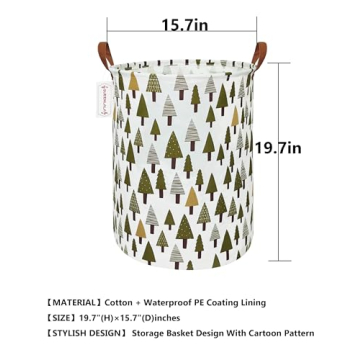 QUEENLALA Large Storage Basket,Laundry Hamper/Bathroom/Home Decor/Collapsible Round Storage Bin,Boys and Girls Hamper/Boxes/Clothing(Green forest)