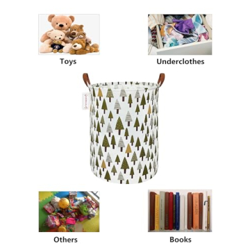 QUEENLALA Large Storage Basket,Laundry Hamper/Bathroom/Home Decor/Collapsible Round Storage Bin,Boys and Girls Hamper/Boxes/Clothing(Green forest)