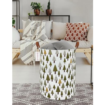 QUEENLALA Large Storage Basket,Laundry Hamper/Bathroom/Home Decor/Collapsible Round Storage Bin,Boys and Girls Hamper/Boxes/Clothing(Green forest)