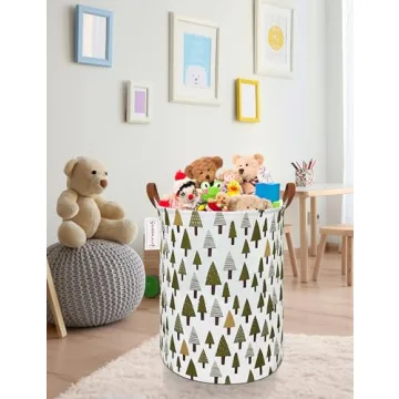 QUEENLALA Large Storage Basket,Laundry Hamper/Bathroom/Home Decor/Collapsible Round Storage Bin,Boys and Girls Hamper/Boxes/Clothing(Green forest)