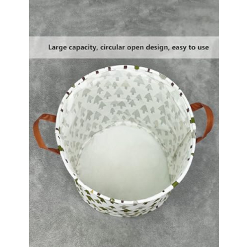 QUEENLALA Large Storage Basket,Laundry Hamper/Bathroom/Home Decor/Collapsible Round Storage Bin,Boys and Girls Hamper/Boxes/Clothing(Green forest)