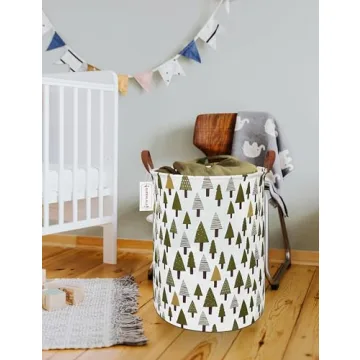 QUEENLALA Large Storage Basket,Laundry Hamper/Bathroom/Home Decor/Collapsible Round Storage Bin,Boys and Girls Hamper/Boxes/Clothing(Green forest)