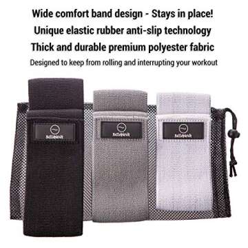 Bossanova Athletica Fabric Resistance Bands for Legs and Butt, Exercise Bands Hip Bands Booty Bands for Women Workout Bands Sports Fitness Stretch - Anti Slip Non-Rolling Thick Resistance Bands