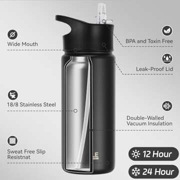 HASLE OUTFITTERS Insulated Water Bottle – 16 oz Double Wall Vacuum Stainless Steel