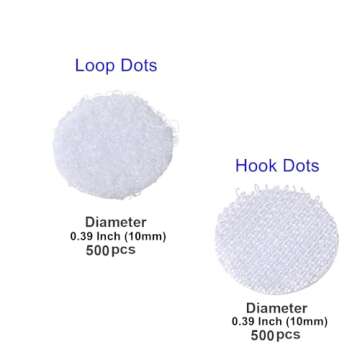 Self Adhesive Dots, 1000Pcs(500 Pair Set) 0.39 Inch / 10mm Diameter Hook and Loop Dots Tape, 10mm Ny...