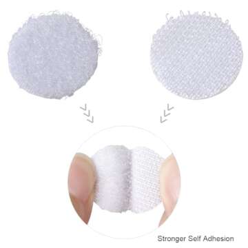 Self Adhesive Dots, 1000Pcs(500 Pair Set) 0.39 Inch / 10mm Diameter Hook and Loop Dots Tape, 10mm Nylon Sticky Back dots, Suitable for Classroom, Office, Home, White
