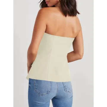 Cicy Bell Notched Neck Tube Tops Blazer Sleeveless Button Fitted Strapless Work Blazer Vest