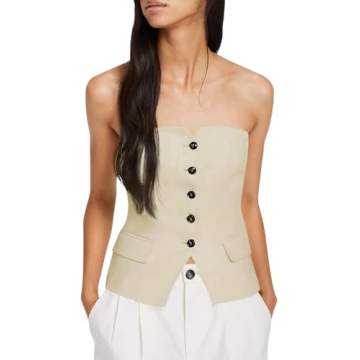 Cicy Bell Notched Neck Tube Tops Blazer Sleeveless Button Fitted Strapless Work Blazer Vest
