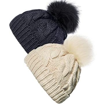 YSense 2 Pack Toddler Kids Winter Warm Fleece Lined Beanie Hats for Boys and Girls Crochet Hairball ...