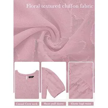 MEROKEETY Women's 2025 Casual Short Sleeve Smocked Dress Round Neck High Waist Ruffle Party Dresses,Purple,M