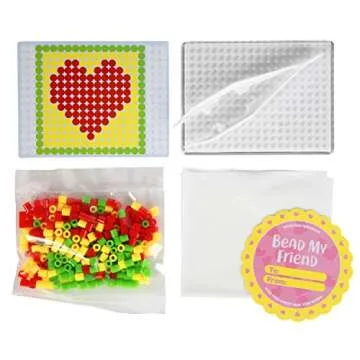 Valentines Day Cards for Kids Classroom-Heart Themed Fuse Bead Kits (24ct)-Perfect Valentines Day Gi...