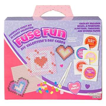 Valentines Day Cards for Kids Classroom-Heart Themed Fuse Bead Kits (24ct)-Perfect Valentines Day Gifts for Kids School Exchange for Boys & Girls -Each Includes Pixel Art Craft Activity w Perler Beads