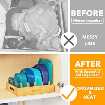 Bamboo Lid Organizer with Adjustable Dividers for Kitchen