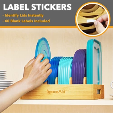 Bamboo Lid Organizer with Adjustable Dividers for Kitchen