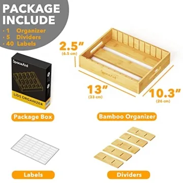 Bamboo Lid Organizer with Adjustable Dividers for Kitchen