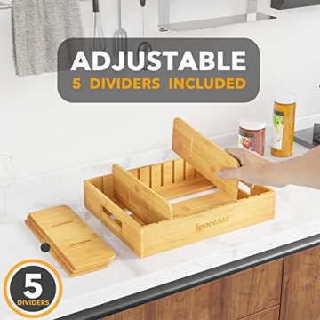 Bamboo Lid Organizer with Adjustable Dividers for Kitchen