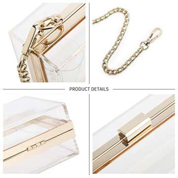 SharPlus Women Cute Clear Purse Acrylic Box Clutch Handbag, Transparent Crossbody Evening Bag Stadium Approved Gold Chain Strap