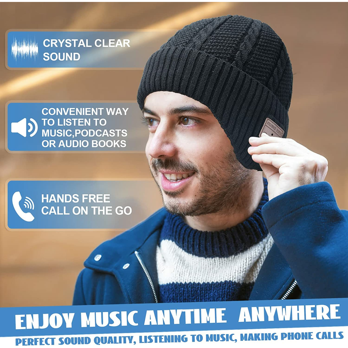 Music Beanie Set with Built-In Speakers for Christmas