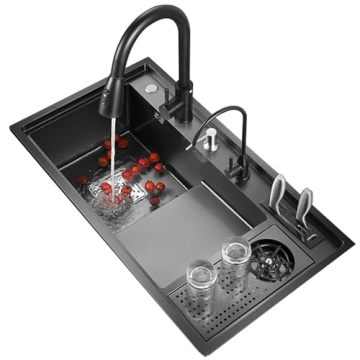 32.3'' Premium Black Nano Kitchen Sink with Pull-Out Tap & Knife Holder