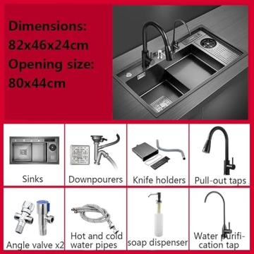 32.3 Black Nano Kitchen Sink Pull-Out Tap Stainless Steel