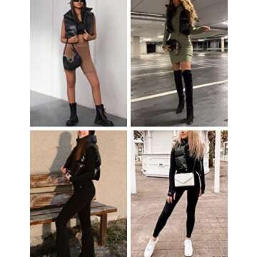UANEO Cropped Puffer Vest Women Zip Up Stand Collar Sleeveless Padded Crop Puffy Vests
