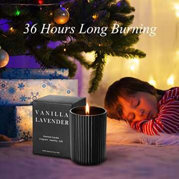 Lavender Candle for Home Scented Christmas Vanilla Soy Candle Day Gifts Set for Women 100% Natural Cotton Wicks 6.3 Oz 36 Hours Long Burning,Black Large Jars Eucalyptus Aromatherapy Candle Home Decor