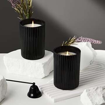 Lavender Candle for Home Scented Christmas Vanilla Soy Candle Day Gifts Set for Women 100% Natural Cotton Wicks 6.3 Oz 36 Hours Long Burning,Black Large Jars Eucalyptus Aromatherapy Candle Home Decor