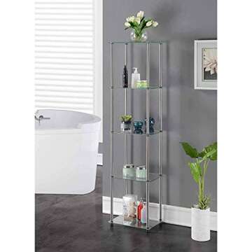 Convenience Concepts Designs2Go Classic Glass Shelves 15.75" - 5-Tier Glass Tower Room Décor, Moder...